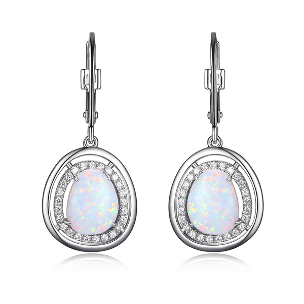 ER2LCDJ39-W Sterling Silver HALO Created Opal and Cubic Zirconia Double Halo Earrings