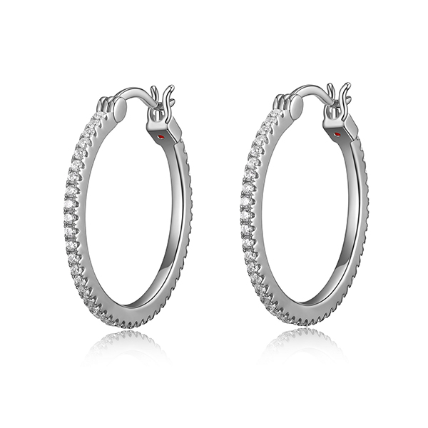 ER2LCDU00-W Sterling Silver SPHERE 24mm Cubic Zirconia Hoop Earrings
