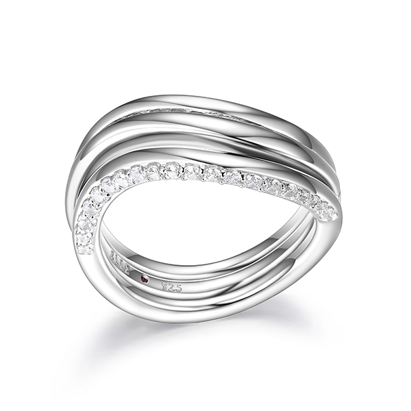 RR4LABV00-W-7 Sterling Silver OCEAN Twist Wrap Cubic Zirconia Ring Size 7