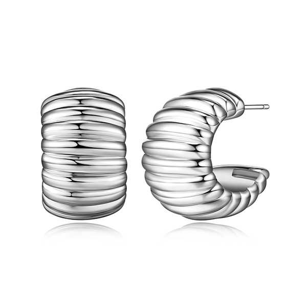 ECGR2AQW7-W Sterling Silver ELECTRIC HOOPS Electroforming Ribbed Small Half Hoop Earrings