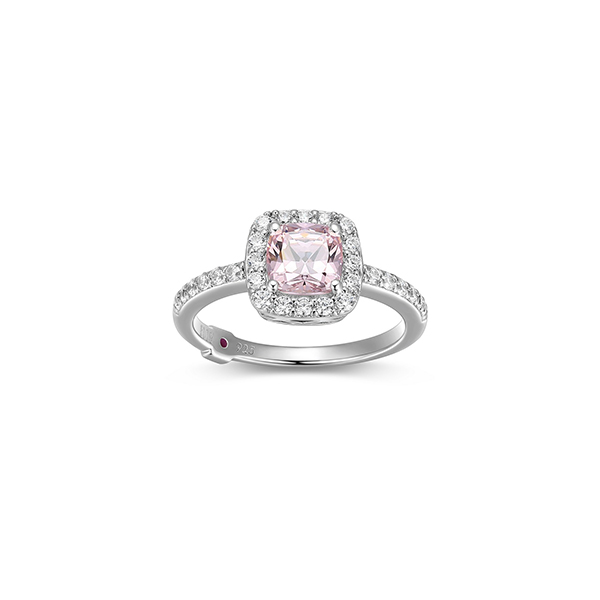 RR4LAHP06-W-7 Sterling Silver RADIANCE 6mm Cushion Cut Pink Cubic Zirconia Halo Ring Size 7