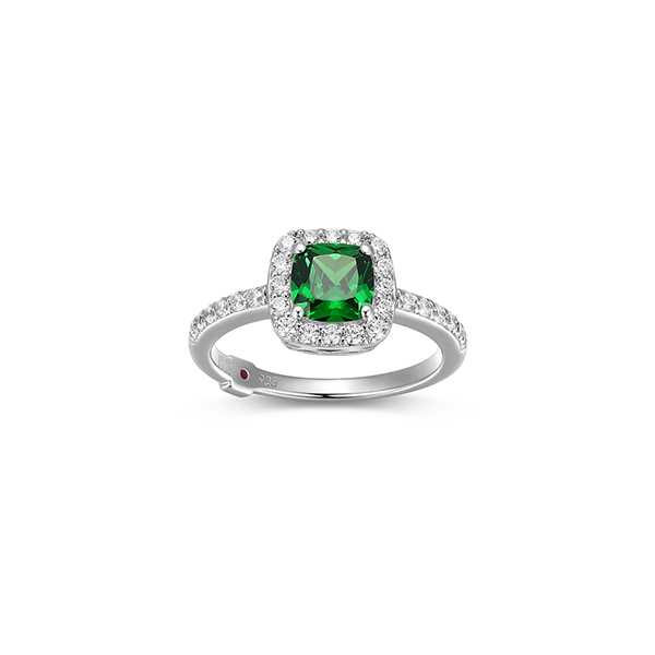 RR4LAHP09-W-7 Sterling Silver RADIANCE 6mm Cushion Cut Green Cubic Zirconia Halo Ring Size 7