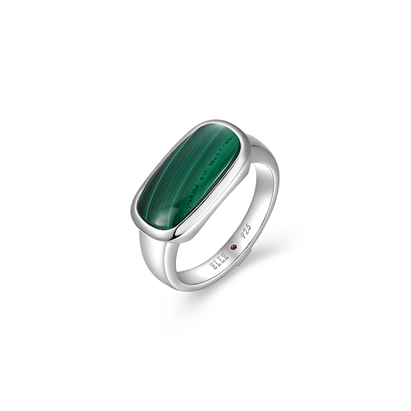 RR4LAHW30-W-9 Sterling Silver ALLURE Malachite Emerald Cushion Ring Size 9
