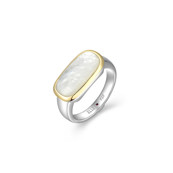 RR4LAHWA9-W-6 Sterling Silver ALLUIRE White Mother of Pearl Cushion Two Tone Ring Size 6