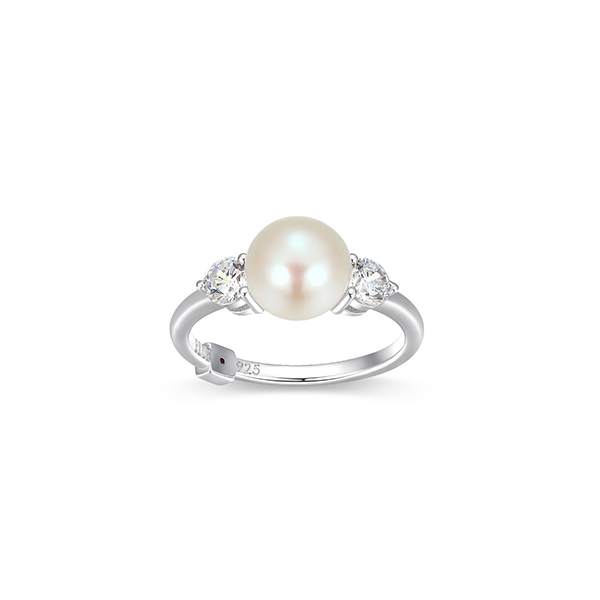 RR4LAJ245-W-8 Sterling Silver MAJESTIC White Pearl with Cubic Zirconia Accent Ring Size 8