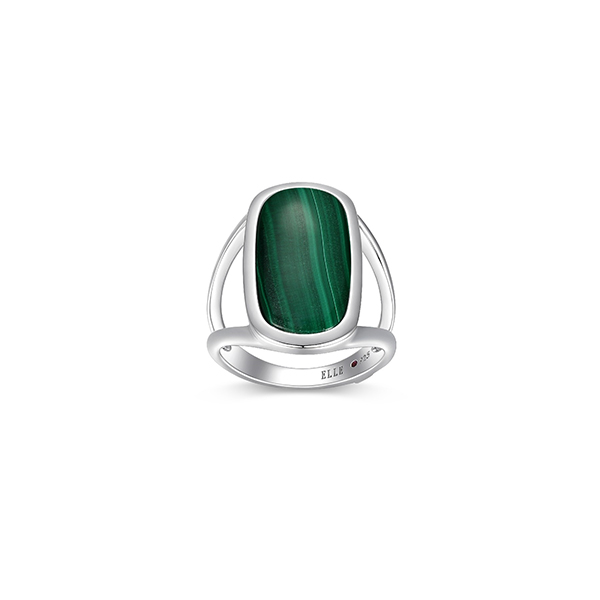 RR4LAJ330-W-9 Sterling Silver ALLURE Emerald Cushion Shape Malachite Statement Ring Size 9