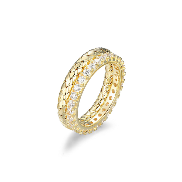 RCGS4Q050-Y-8 Sterling Silver GLEAM Cubic Zirconia and Mesh Two Row Ring Size 8