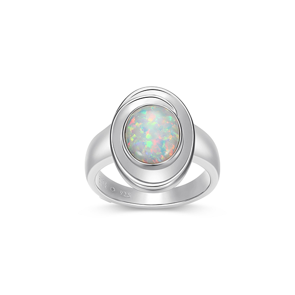 RR4LAJH39-W-9 Sterling Silver SWIRL Round Created Opal Ring Size 9