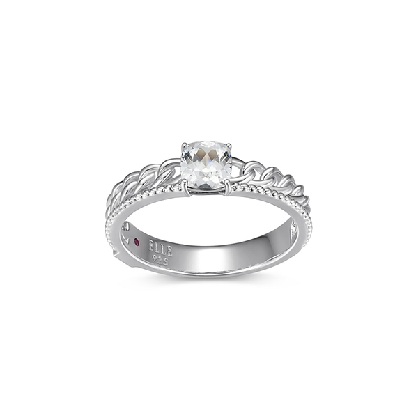 RR4LAJPDC-W-9 Sterling Silver WEAVE 5mm Cushion Cut Created White Sapphire Ring Size 9