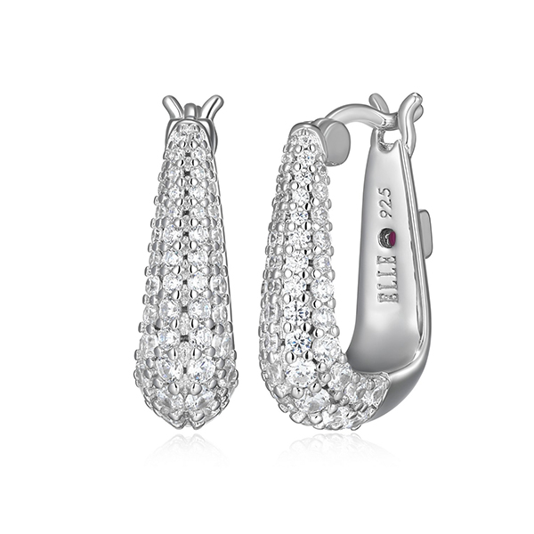 ER2LCU000-W Sterling Silver CITADEL 3A Pave Cubic Zirconia Oblong Shape Hoop Earrings