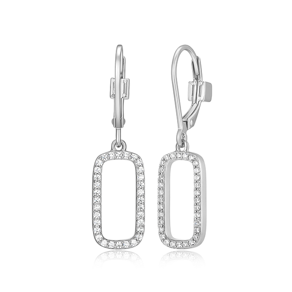 ER2LCU300-W Sterling Silver ALLUERE 3A Cubic Zirconia Halo Dangle Leverback Earrings