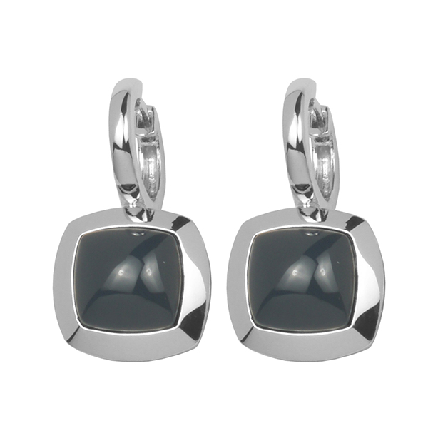 ER2LAJN2-W Black Agate Huggie Earrings