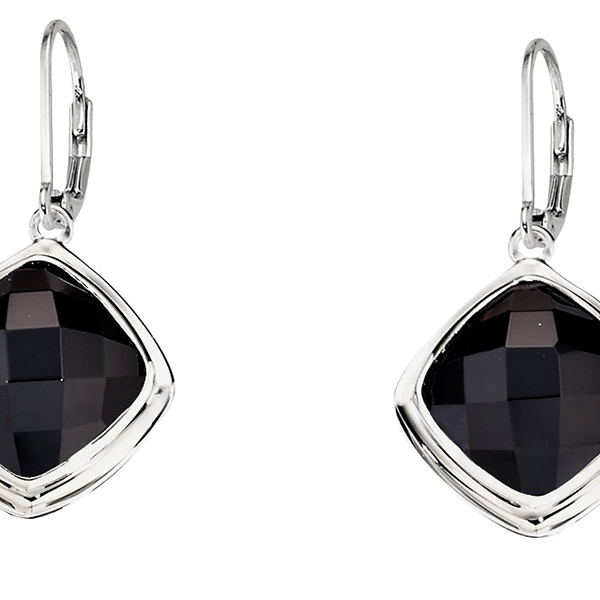 ER2LALN2-W Black Agate Lever Back Earrings