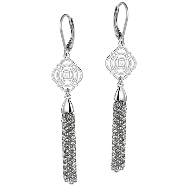 ER2LBGFA0-W Sterling Silver Flower and Tassel Leverback Earrings