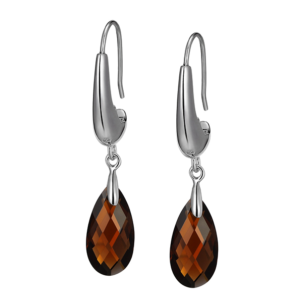 ER2LBL2CB-W Sterling Silver Smoky Quartz Briolette Fishhook Earrings