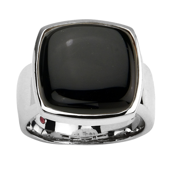 RR4L501278-W-6 Sterling Silver Genuine Square Black Agate Ring Size 6