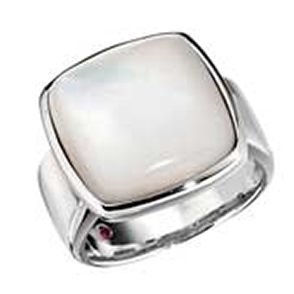 RR4L501A9-W-7 Sterling Silver Genuine White Mother of Pearl Ring Size 7