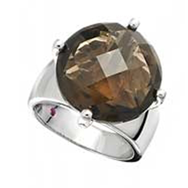 RR4L779CB-W-9 Sterling Silver Smouler Smoky Qaurtz Ring Size 9