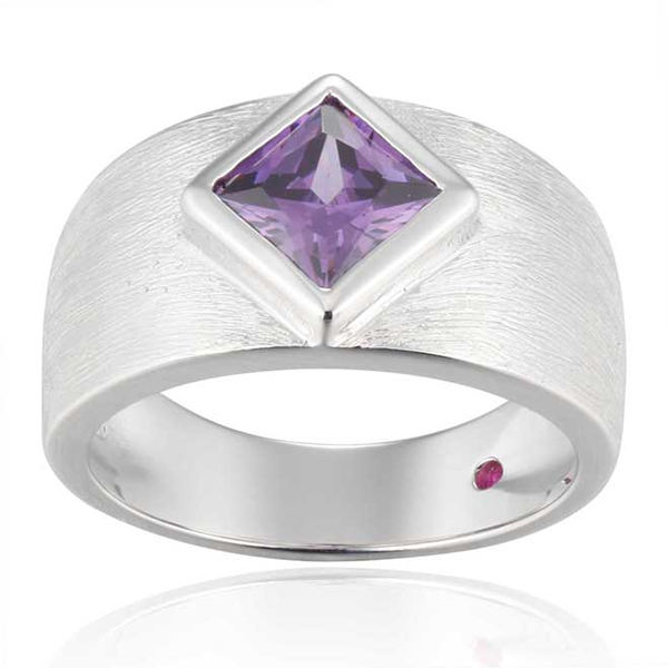 RR4L78424-W-7 Sterling Silver True Purple Cubic Zirconia Ring Size  7