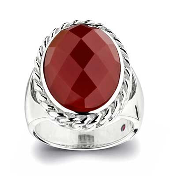 RR4L806AB-W-8 Sterling Silver Perimeter Red Agate Oval Ring Size 8