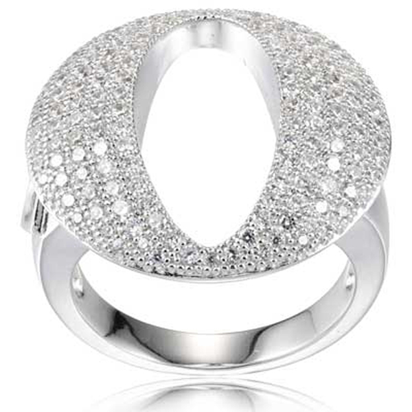 RR4L84000-W-7 Sterling Silver Micro Pave Cubic Zirconia Open Circle Ring Size 7