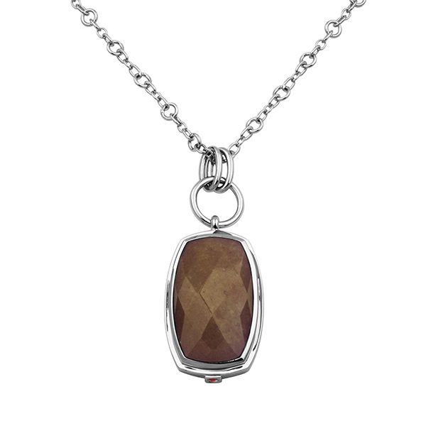 N63L575CB-W Sterling Silver Large Smoky Quartz Pendant Necklace