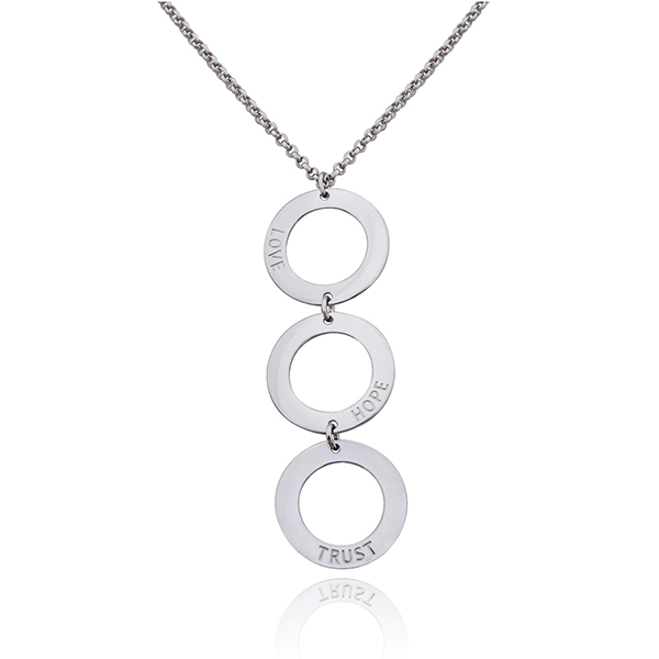 NR0LADGA0-W-16 Sterling Silver LOVE HOPE AND TRUST 3 Ring Necklace Size 16
