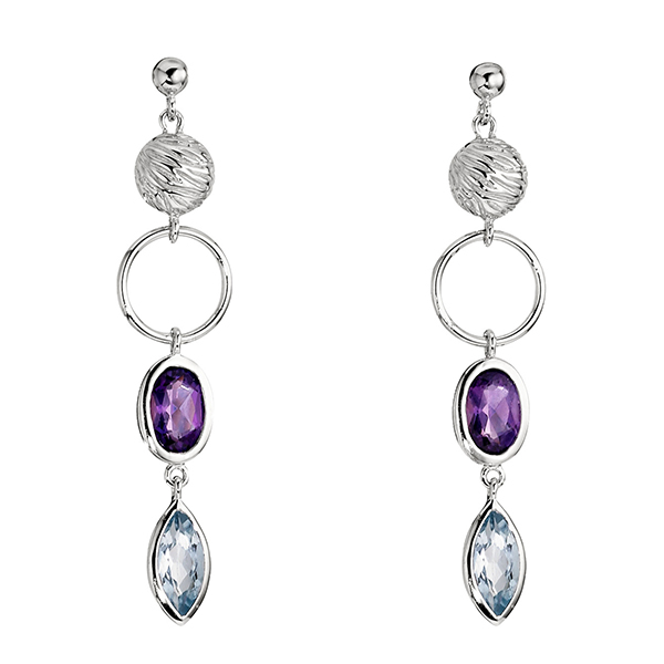 ER2LB6412-W Sterling Silver Ambrosia Blue Topaz and Amethyst Post Earrings