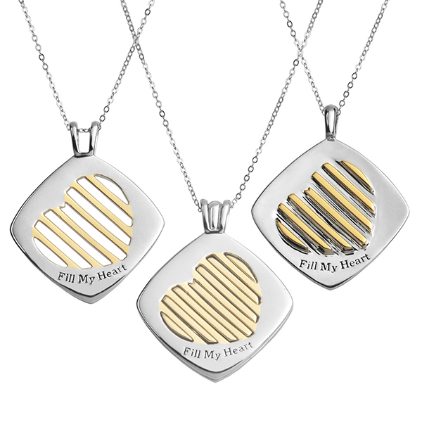 NR3LA1XA0-W-18 Sterling Silver 2 in 1 Heart Tag Double Chain Two Tone Necklace Size 18