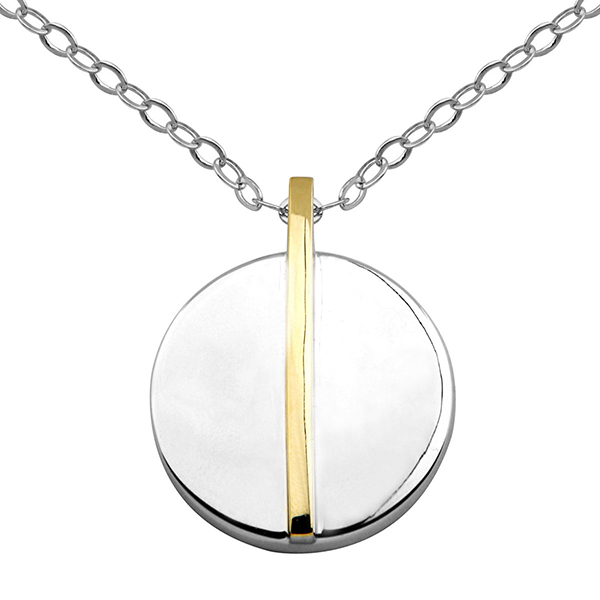 NR3LA3VA0-2T-16 Sterling Silver Circle with Bar Two Tone Necklace Size  16