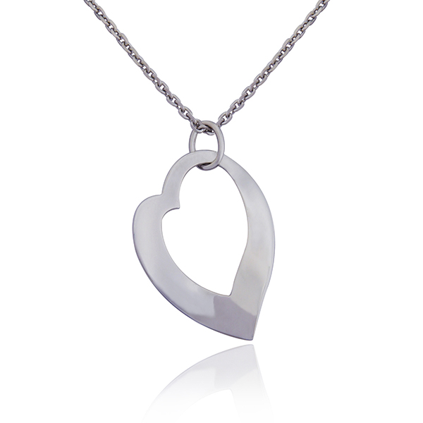 NR3LABKA0-W-16 Sterling Silver Open Heart Necklace Size 16