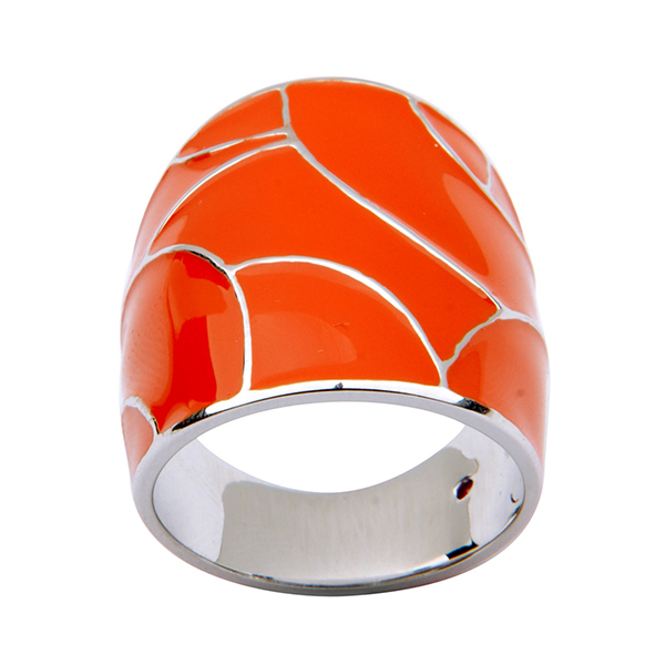 RR4L601A08-W-6 Sterling Silver FLYING COLORS Orange Epoxy Wide Band Ring Size 6