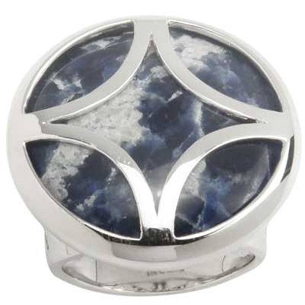 RR4L696AC-W-7 Sterling Silver Reflection Blue Gold Sodalite Ring Size 7