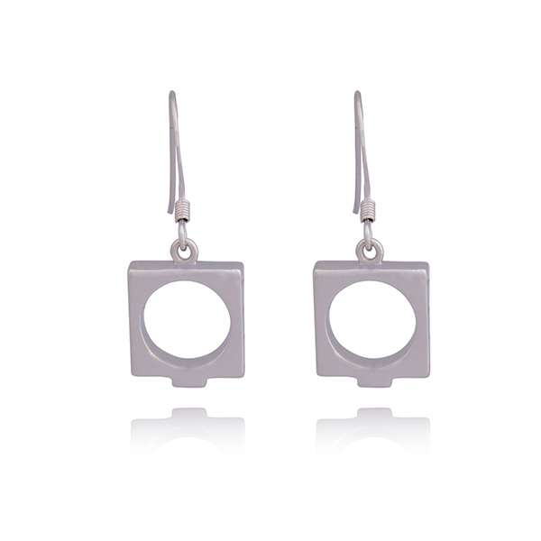 E62L744A0-W Sterling Silver Square Dangle Fishhook Earrings