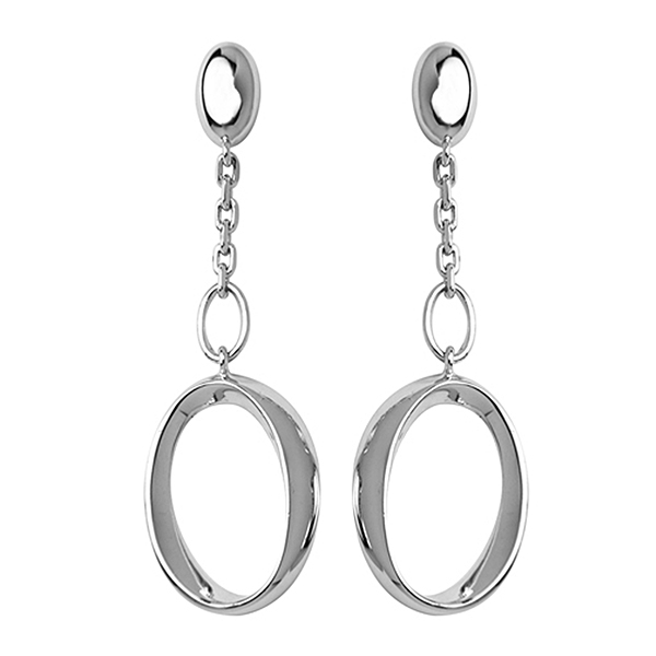 ER2LAQLA0-W Sterling Silver Circle Twist Dangle Post Earrings
