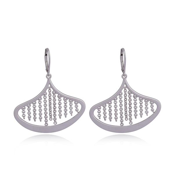 ER2LBCAA0-W Sterling Silver  Chain Waterfall Leverback Earrings