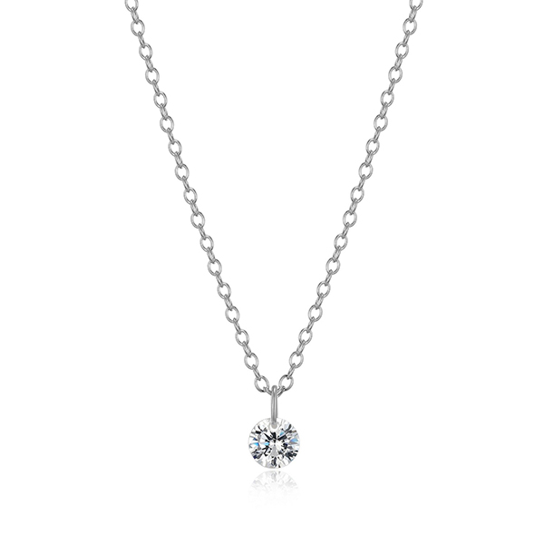 NR0AD3C00-W-16 Sterling Silver Round Floating Diamondlite Cubic Zirconia Necklace Size 16