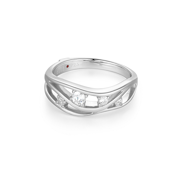 RR4LAKH00-W-9 Sterling Silver BETWEEN Wavy Ring with Cubic Zirconia Ring Size 9