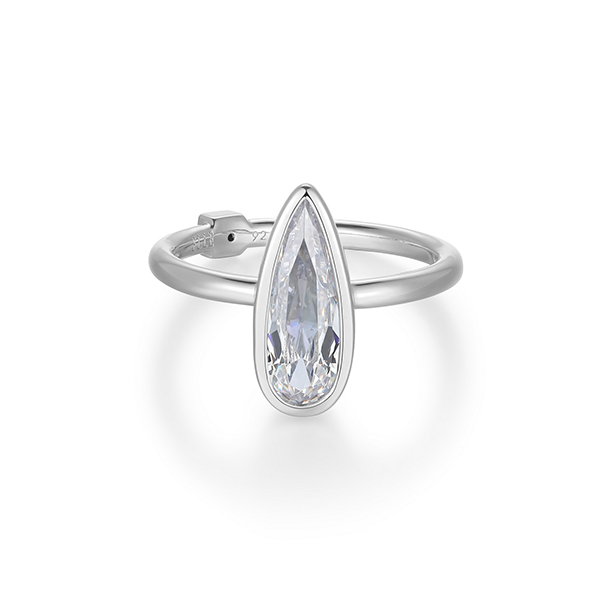 RR4LAKL00-W-9 Sterling Silver LUSTRE Long Pear Shape Cubic Zirconia Ring Size 9