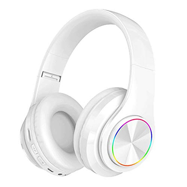 LED Bluetooth Wireless Foldable Headphone Headset with Built in Mic - White