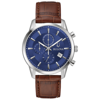Bulova 96B402 Sutton Chronograph Leather Strap Men Watch - Dark Blue