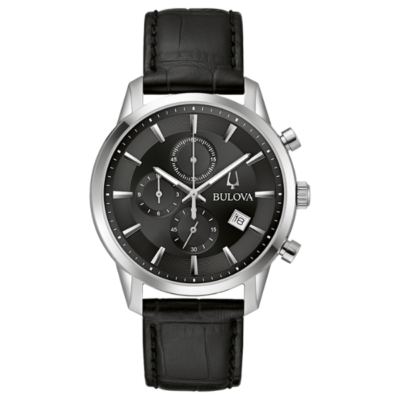 Bulova 96B403 Sutton Chronograph Leather Strap Men Watch  - Black