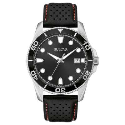 Bulova 96B438 Rugged Leather Strap Men Watch - Black
