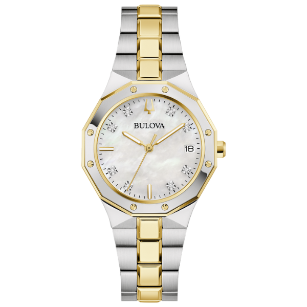 Bulova 98P234 Prestige Mother of Pearl Two Tone Ladies Watch - White