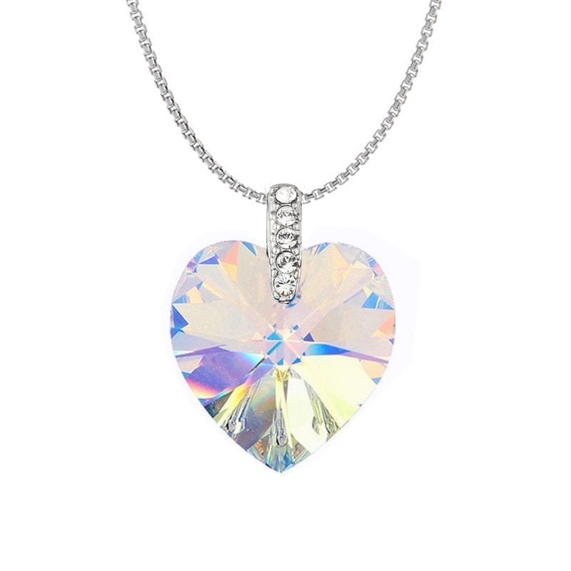 Swarovski Elements Crystal Heart Necklace - Aurora Borealis